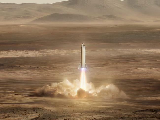 Touchdown … An artist’s rendering of the SpaceX Starship landing on the surface of Mars. Picture: SpaceX