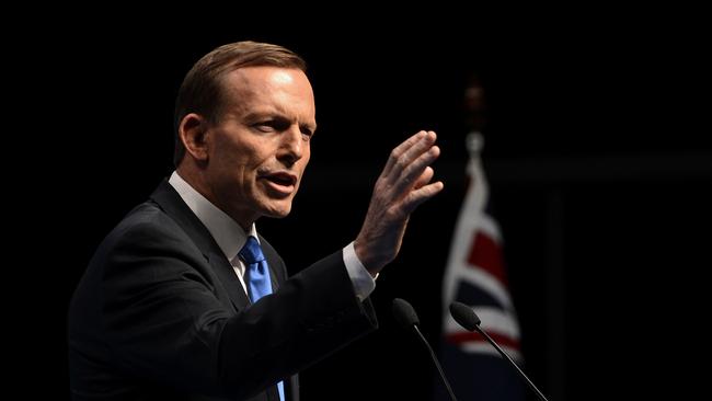 Tony Abbott speaks during the LNP’s 2013 election campaign launch in Brisbane. Picture: AAP/Dan Peled