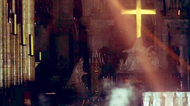 The pieta remains standing after the fire. Picture: Twitter.