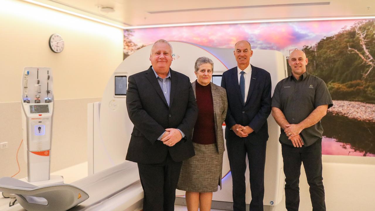 Liberal Member for Bass Rob Fair, Health Minister Guy Barnett, Hospitals North chief executive Fiona Lieutier and LGH chief radiographer Matt Limbrick with one of the new CT Scanning facilities now in place at the Launceston General Hospital. Picture: Stephanie Dalton