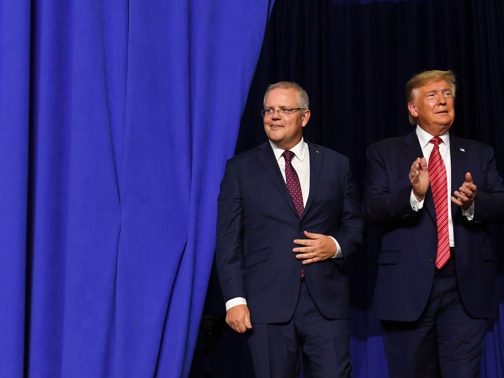 The pair attended a rally last year, where Mr Trump lauded Mr Morrison as ‘a great friend to the United States of America’. Picture: Saul Loeb/AFP