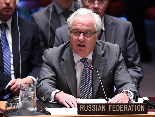 Dangerous ... Russian Ambassador to the United Nations, Vitaly Churkin, has declared the idea of an international criminal tribunal into the MH17 tragedy “dangerous”. Picture: AFP