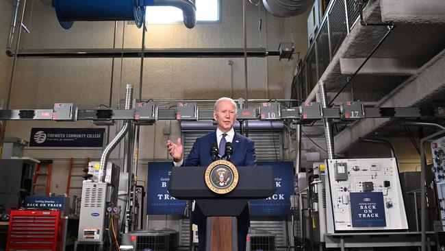 US President Joe Biden speaks on the American Jobs Plan, following a tour of Tidewater Community College in Norfolk, Virginia on May 3. Picture: AFP