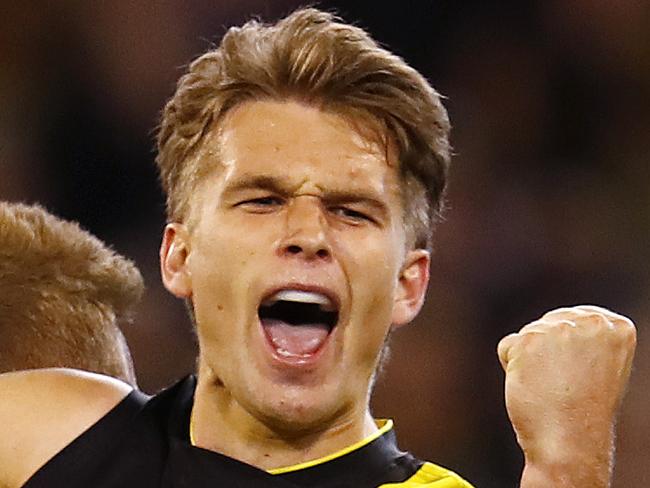 AFL 2nd Preliminary Final. Richmond vs GWS Giants at the MCG. Richmond's Dan Butler celebrates his goal in the fourth quarter   . Pic: Michael Klein