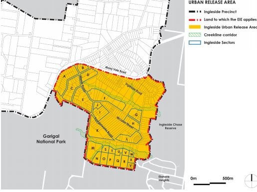 A map showing the "urban release" area included in the draft Ingleside Place Strategy. Picture: NSW Government