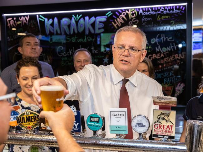 ELECTION TEAM 2022LIBERAL BUS TOUR 25/4/2022Prime Minister Scott Morrison at Cazalys Palmerston Club to play Two Up on ANZAC day in Darwin NT.Ms Lia Finocchiaro MLA (Leader of the Opposition for the Northern Territory), Mr Damian Ryan (CLP Candidate for Lingiari), Ms Tina MacFarlane (CLP Candidate for Solomon) and Ms Jacinta Price (CLP Senate Candidate for the NT) will be there.The PM flips the first round of two-up.Picture: Jason Edwards