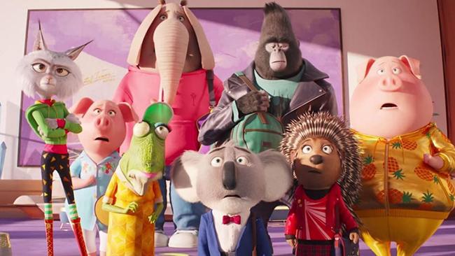 The animated cast of Sing 2. Matthew McConaughey plays koala Buster Moon.