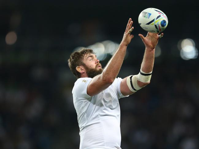 Geoff Parling of England catches the ball at Manchester City Stadium.