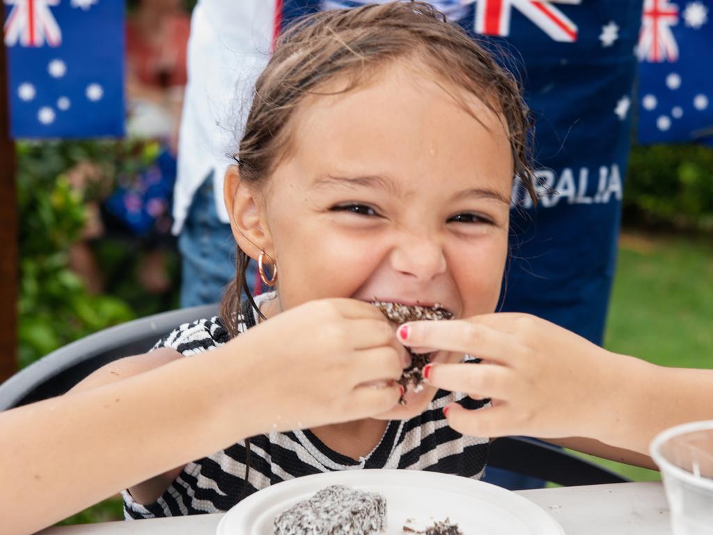 Brylee Eales from Andergrove at Australia Day @ The Bowlsie Northern Beaches Bowls club. lamington eating competitionPicture: Michaela Harlow