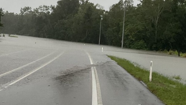 Water over the road due to flooding on the Bruce Hwy between Tully and Cardwell. Picture: QPS