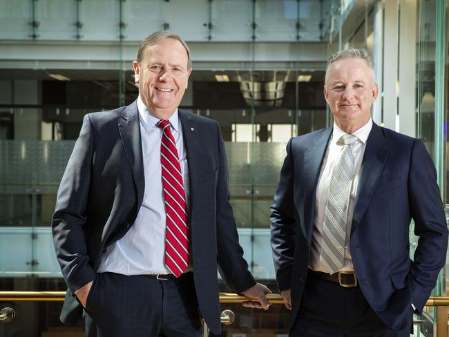 CEO Hugh Marks and Chairman Peter Costello at the Nine AGM in Sydney. John Feder/The Australian.