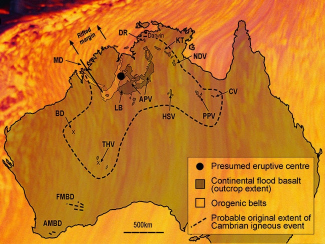 Volcanic fields. The chief suspect for the mass extinctions of the Late Cambrian period is now massive volcanic outflows in the north-west of Australia.