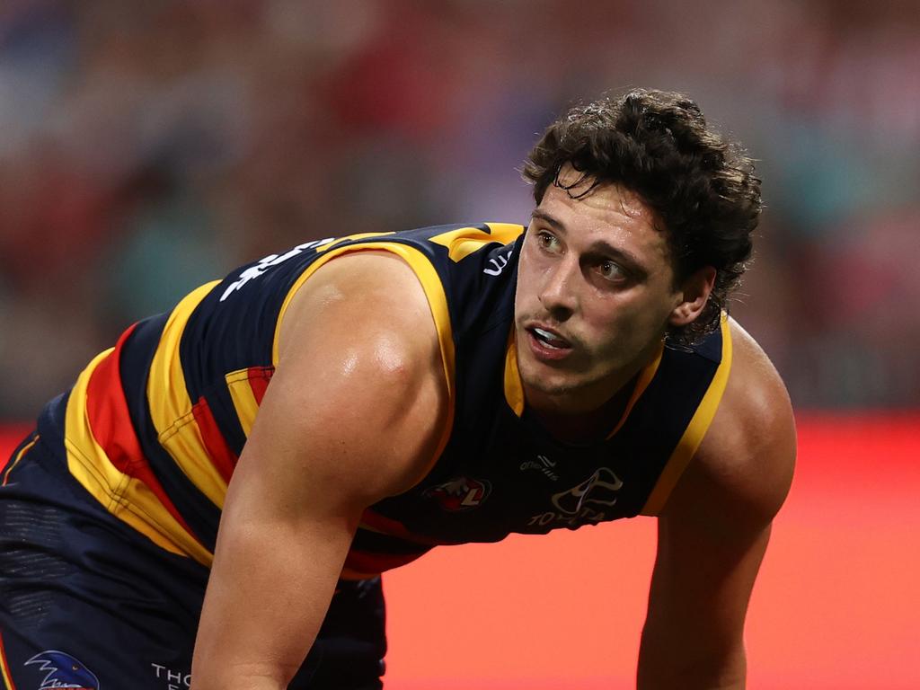 SYDNEY, AUSTRALIA - AUGUST 24: James Borlase of the Crows looks on during the round 24 AFL match between Sydney Swans and Adelaide Crows at Sydney Cricket Ground on August 24, 2024 in Sydney, Australia. (Photo by Jason McCawley/AFL Photos/via Getty Images)