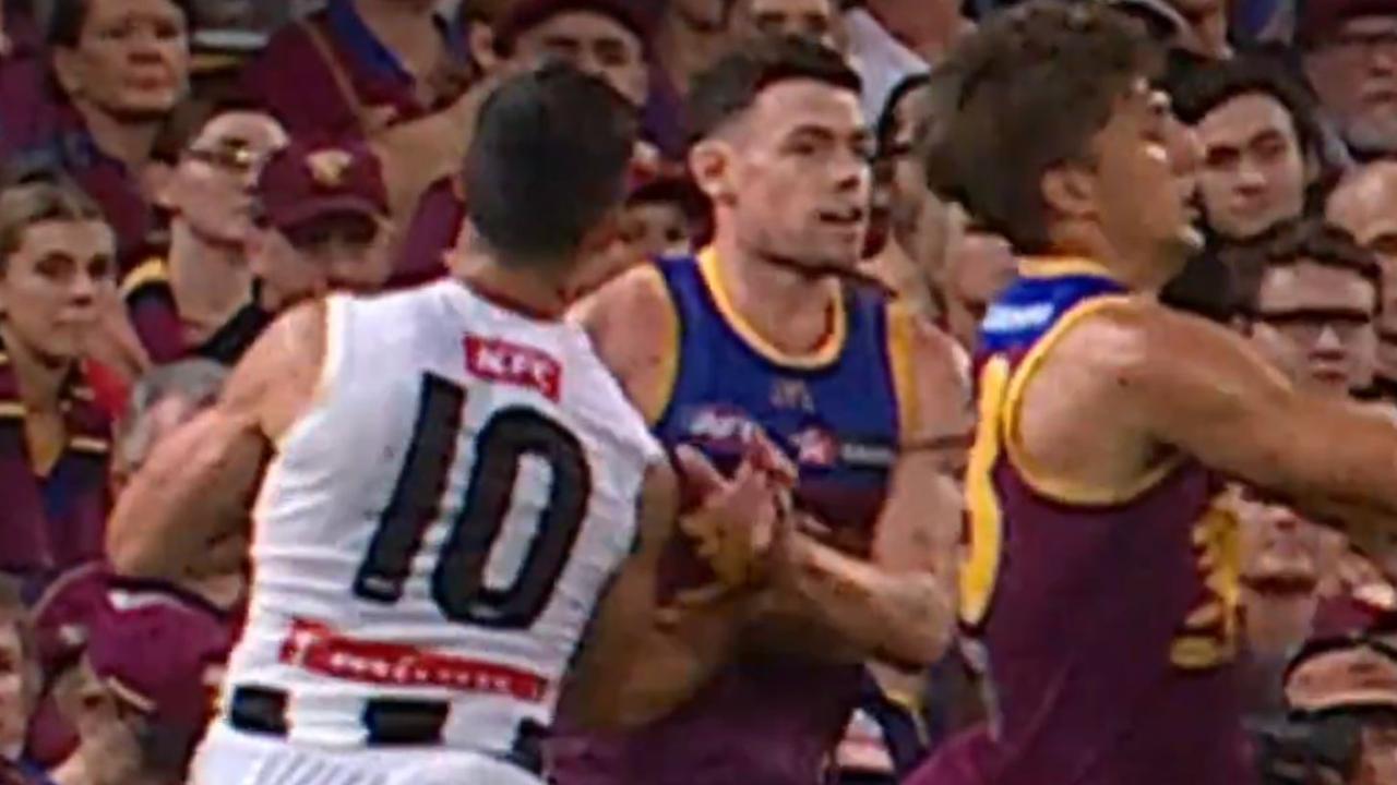 Scott Pendlebury could be in hot water for this hit on Lachie Neale.