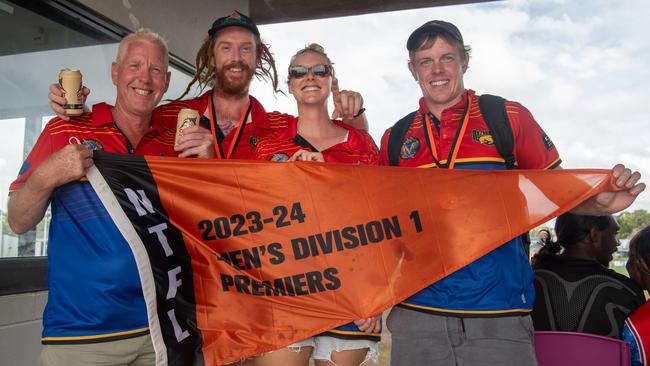 Stan Gilpin, Jimmy Redfin, Chivonne Pye and Charlie Maddern in the 2023-24 NTFL Women's Grand Final between PINT and St Mary's. Picture: Pema Tamang Pakhrin
