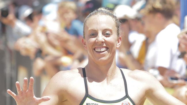 Ironwoman Georgia Miller winning round two of the surf series at Manly. Picture: Supplied