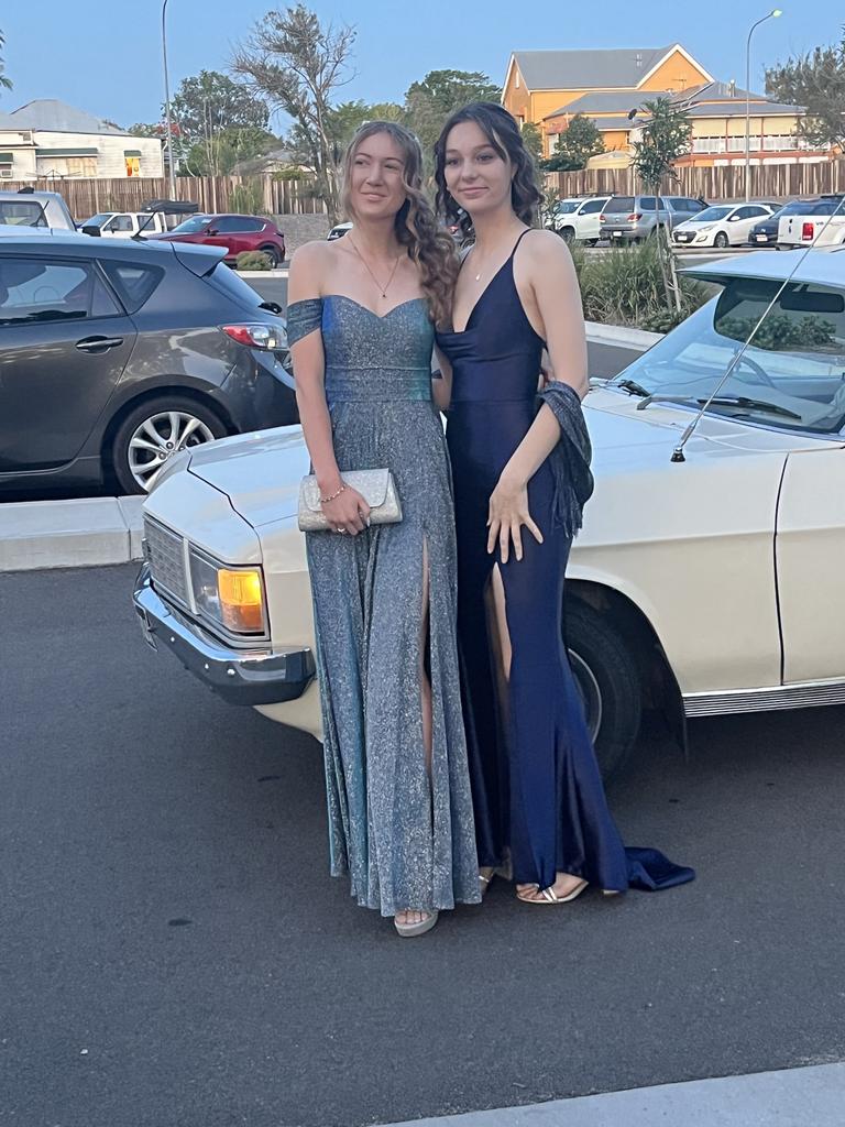 Chantal Duncan and Rhegan Bailey arrive at the Aldridge State High School formal.