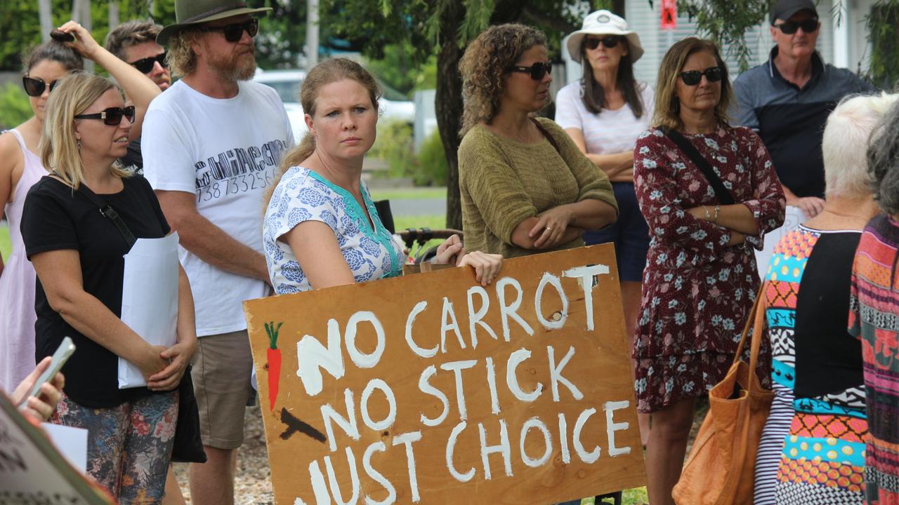 More than 150 people turned out for the Millions March Against Mandatory COVID-19 Vaccines in Coffs Harbour on Saturday February 20. Photo: Tim Jarrett