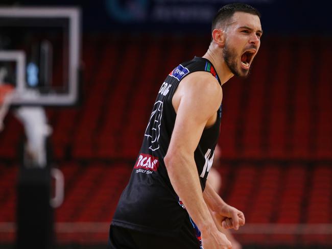 SYDNEY, AUSTRALIA - JUNE 15: Chris Goulding of United celebrates a basket during game three of the NBL Semi-Final Series between Melbourne United and the South East Melbourne Phoenix at Qudos Bank Arena, on June 15, 2021 in Sydney, Australia. (Photo by Jason McCawley/Getty Images)