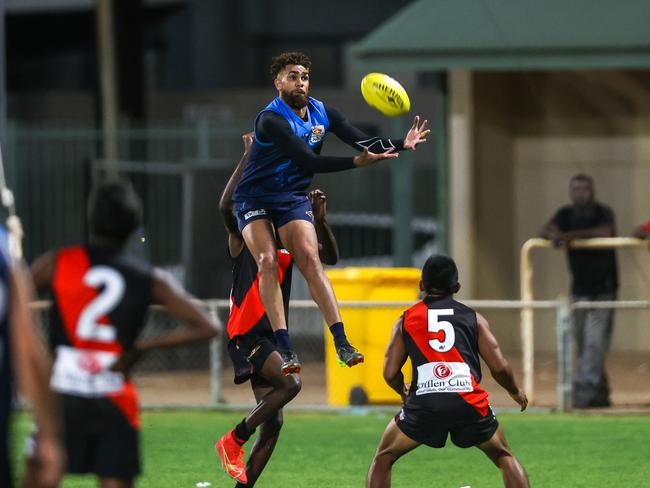 Nigel Lockyer Jr takes a flying mark for Rovers. He will be a key pick-up for St Mary’s this season. Picture: AFLNT Media - Charlie Lowson