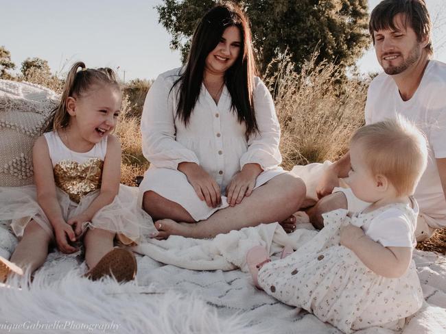 Cleo Smith pictured with mum Ellie Smith, her sister and partner Jake Gliddon. Source: Facebook.