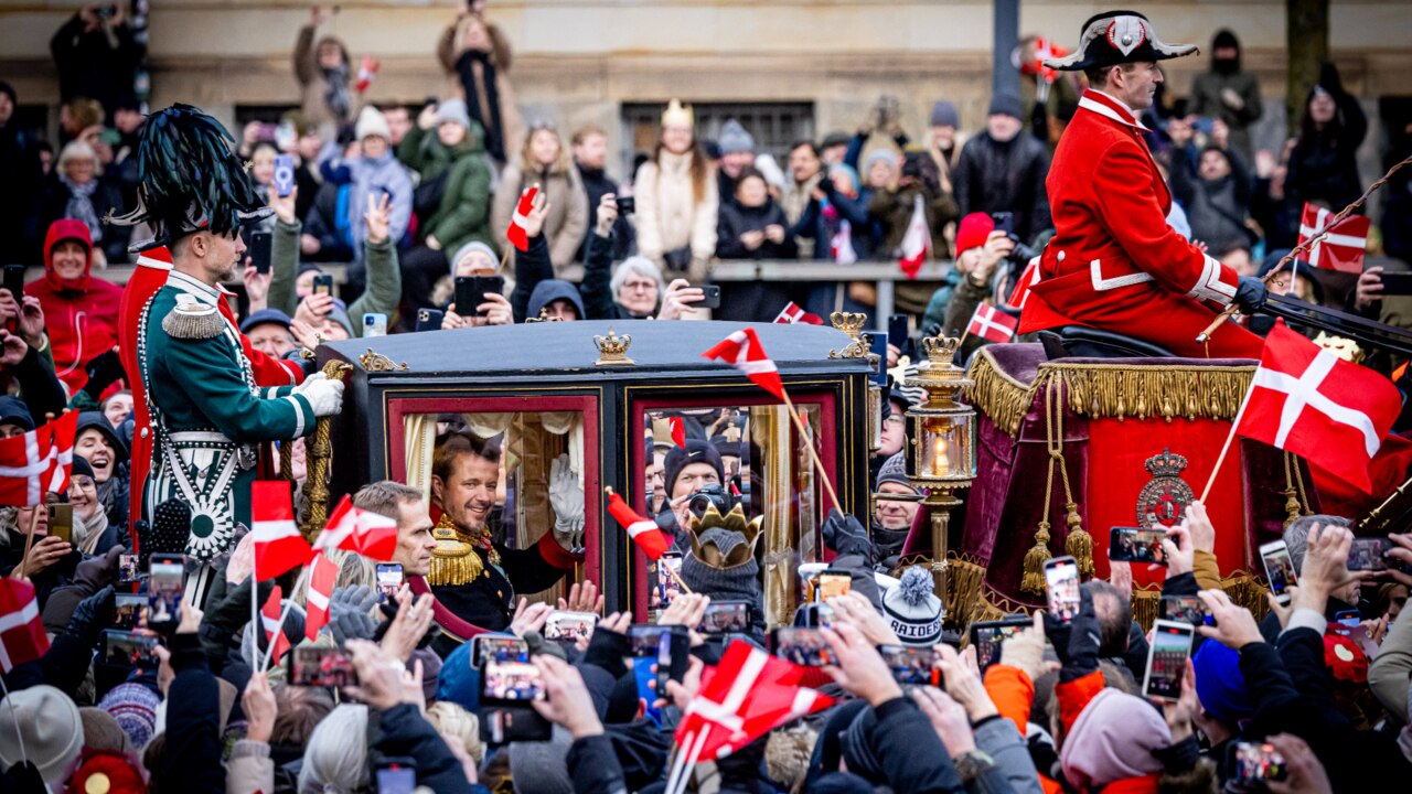 King Frederik X and Queen Mary ride back to Amalienborg in golden carriage