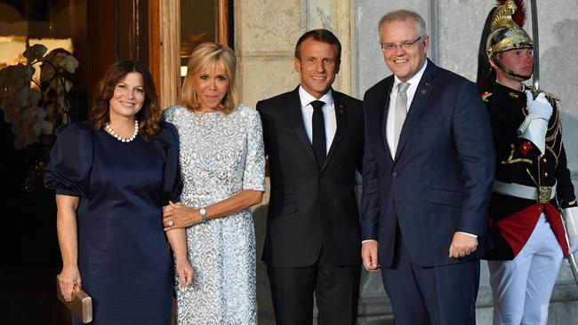 France's President Emmanuel Macron with wife Brigitte (2nd L) and Prime Minister Scott Morrison with wife Jenny (L) at G7 Summit.