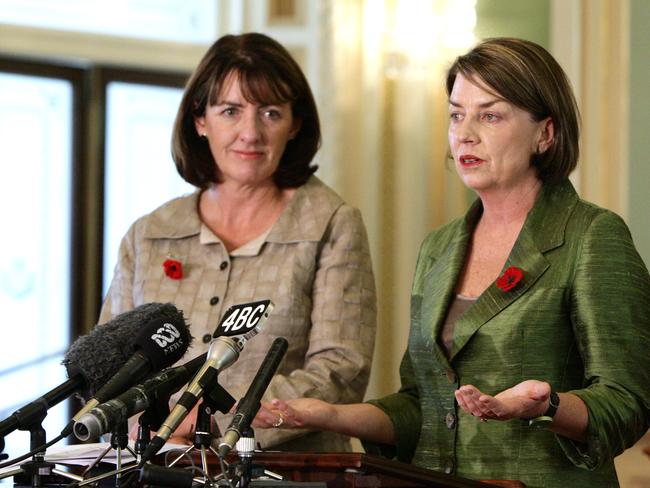 Then premier Anna Bligh (right) with minister Judy Spence in 2008