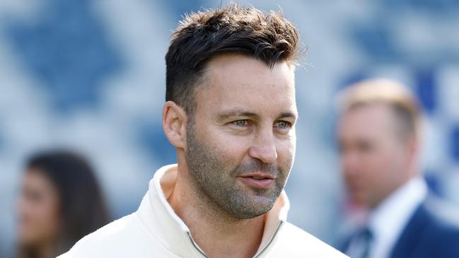 GEELONG, AUSTRALIA - MAY 07: Jimmy Bartel is seen during the Geelong Cats Media Opportunity celebrating Tom Hawkins equalling Joel Selwood's Club Games Record of 355 at GMHBA Stadium on May 07, 2024 in Geelong, Australia. (Photo by Michael Willson/AFL Photos via Getty Images)