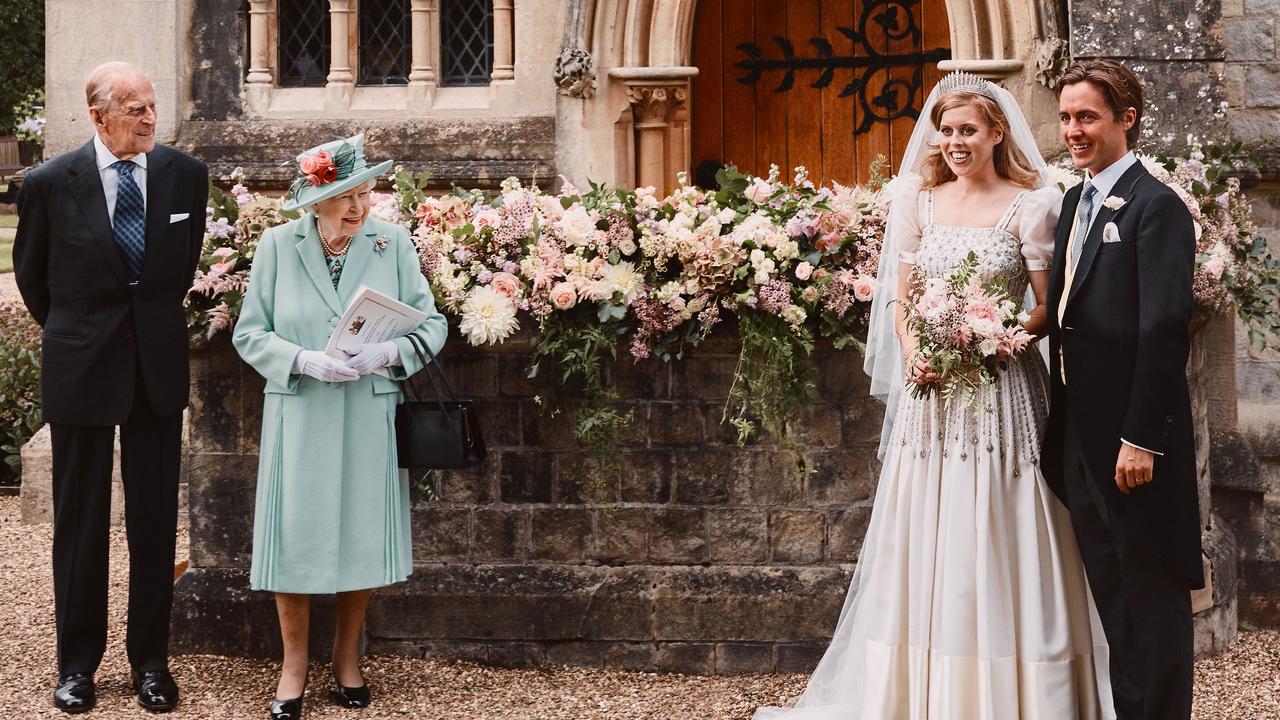 Princess Beatrice and Edoardo Mapelli Mozzi with the Queen and Prince Philip on their wedding day. Picture: Benjamin Wheeler/WPA Pool/Getty Images.