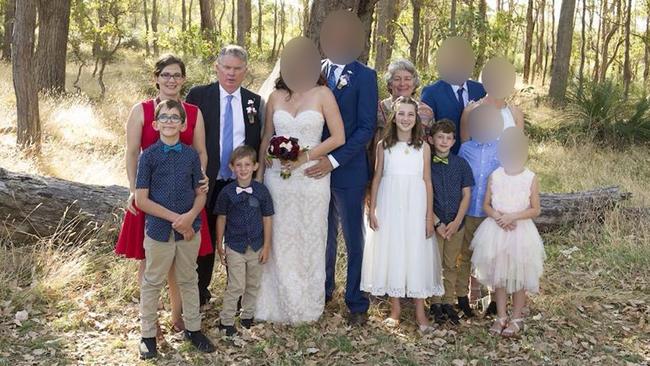 Police are investigating the deaths of (back row l-r) — Katrina Miles, 35, Peter Miles, 61, Cynda Miles, 58: (children left to right): Rylan Cockman, 12, Kayden Cockman, 8, Taye Cockman, 13, Ayre Cockman, 10. Picture: Facebook