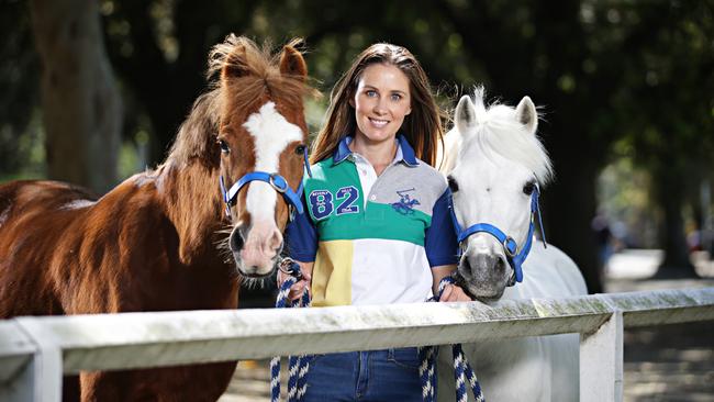 Cathy McEvoy, wife of Redzel’s jockey Kerrin, at Centennial Park in Sydney this week with her ponies Arrow and Fox. Picture: Adam Yip