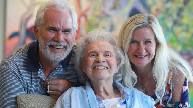 Mary Snape with her son Adrian and her daughter Barbara Maclean. Picture: AAP Image/Angelo Velardo