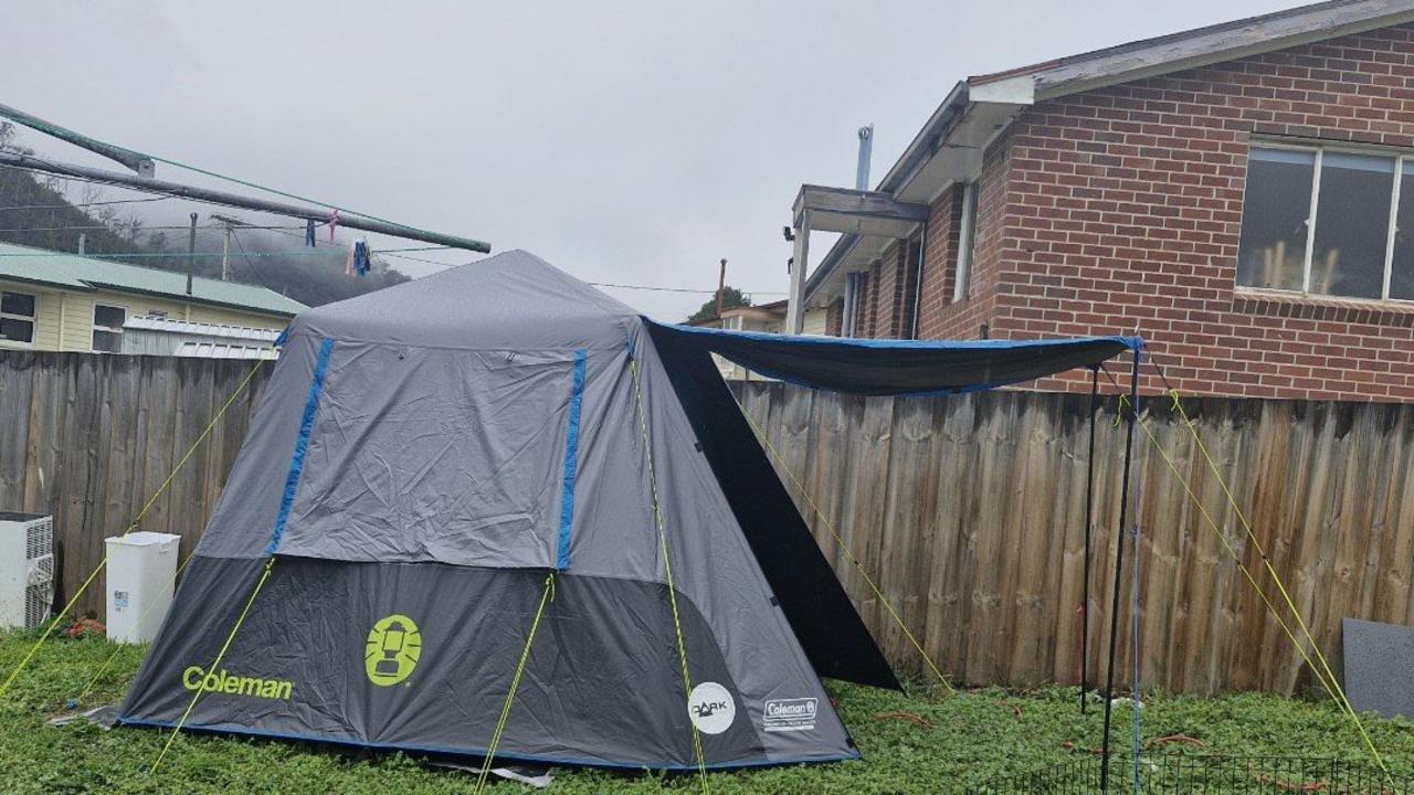 The four man tent in a Risdon Vale backyard that has been advertised to rent for $125 per week for one person with no bills. Picture: supplied