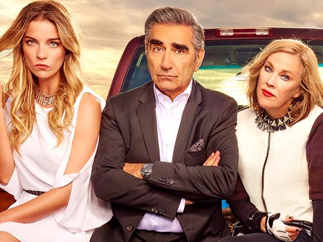 The cast of Schitt's Creek, streaming on Netflix.