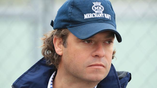 Coolmore’s Tom Magnier overlooks US Navy Flag’s track gallop. Picture: Getty Images
