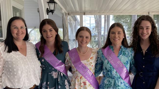 Gympie high tea for International Women's Day – Kate Power, Jorja McIntyre Larney Steggle, Amy Wheeler, and Stella Cole.