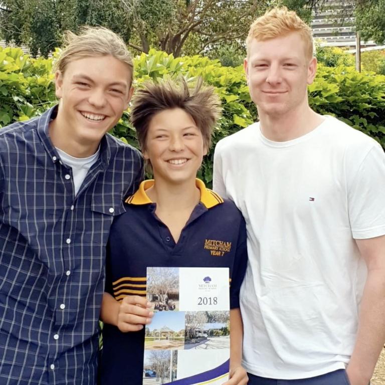 A young Charlie in 2018 with brothers Tom and Josh. Picture: Supplied