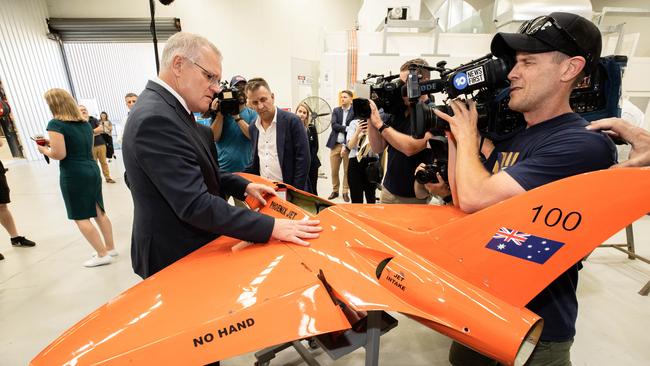 Former prime minister Scott Morrison visits Air Affairs Australia in April. Picture: Jason Edwards