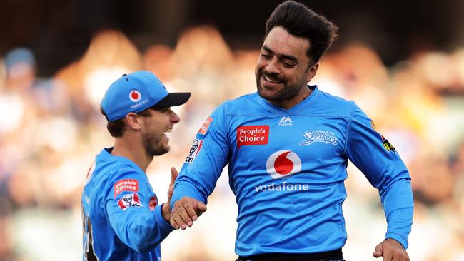 Rashid Khan celebrates a wicket with the Adelaide Strikers during last season’s Big Bash League. Picture: Getty Images