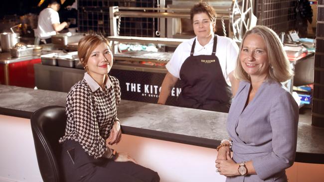 SkyCity General Manager Hospitality Avril Baynes with Madam Hanoi venue manager Yen Chang and The Kitchen Head Chef, Kel Delaney. Picture: Dean Martin