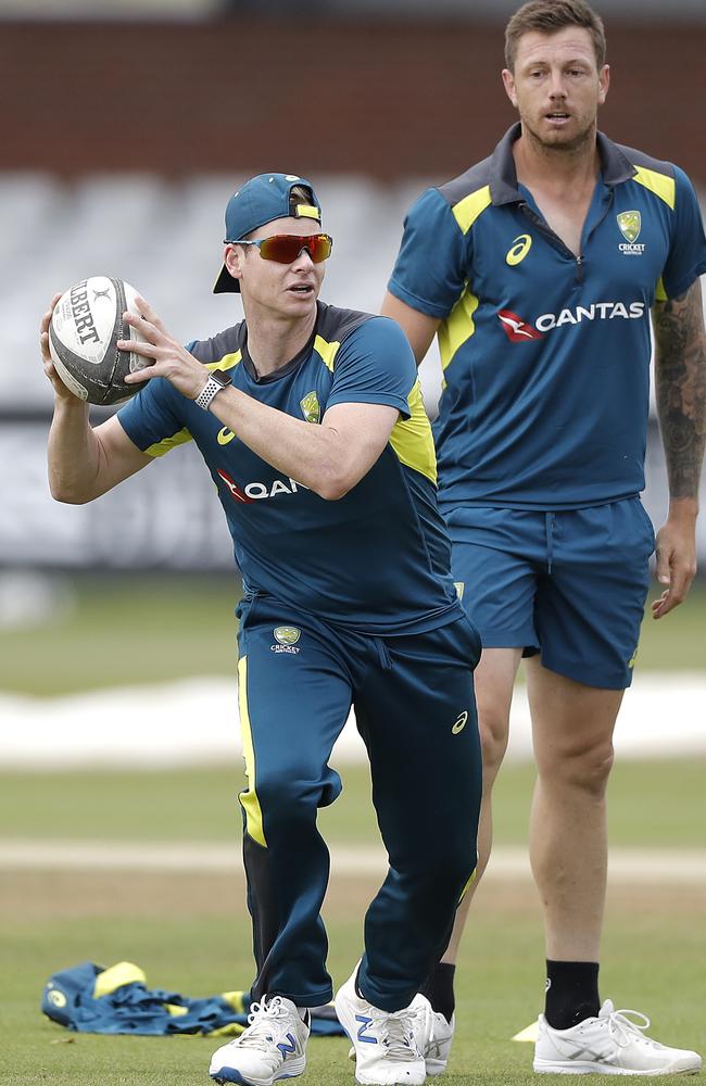 Smith gets involved in a touch football game.