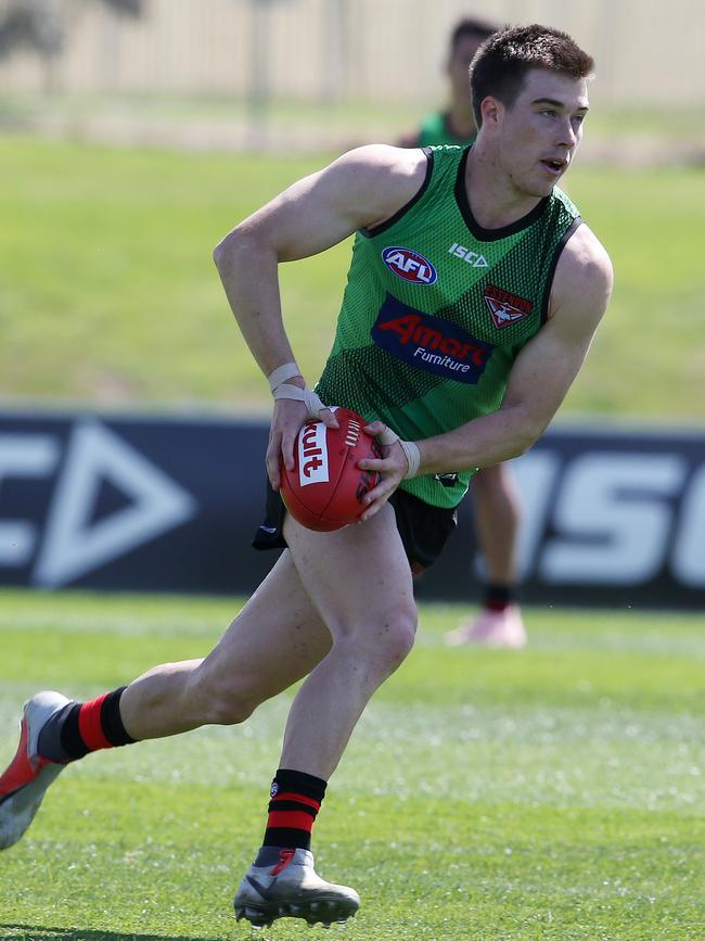 Essendon’s Zach Merrett training at Tullamarine. Picture: Michael Klein