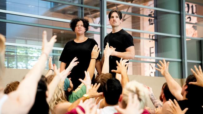 Mahalia Barnes rehearsing for her role as Mary and Michael Paynter as Jesus in the new Jesus Christ Superstar production. Picture: Jake Percey / Supplied.