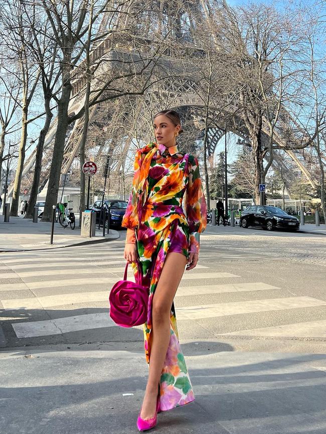 Former Miss Universe Australia Olivia Molly Rogers posting fashion pictures from Paris Fashion Week 2023. Picture: @oliviamollyrogers / Instagram