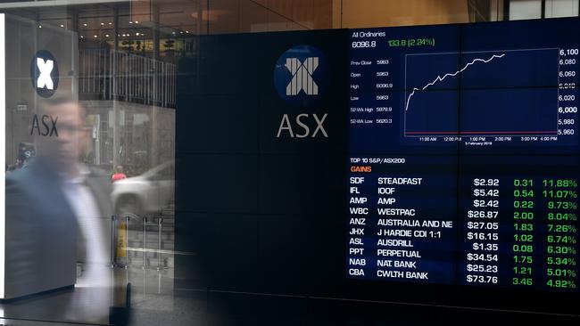 The indicator board at the Australian Securities Exchange (ASX) in Sydney, Tuesday following the Royal Commission findings. Picure: AAP 