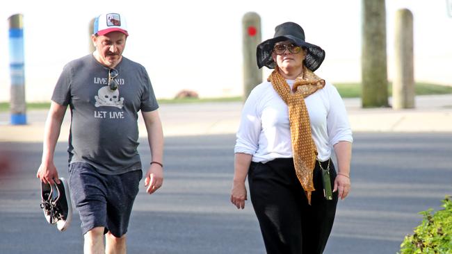 Melissa McCarthy and her actor husband Ben Falcone on a walk together in Byron Bay. Picture: Nathan Edwards