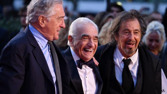 The Irishman stars Robert De Niro and Al Pacino on the red carpet with director Martin Scorsese. Picture: AFP