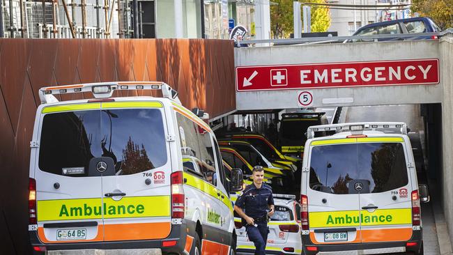 Ambulances at the Royal Hobart Hospital. Picture: Chris Kidd