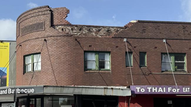 The bricks from the top of the Zetland building that fell away, bringing down the awning. Picture: Supplied